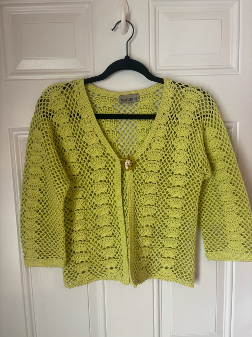 Lime Crochet V-Neck Single-Button Cardigan - Picture 1 of 4